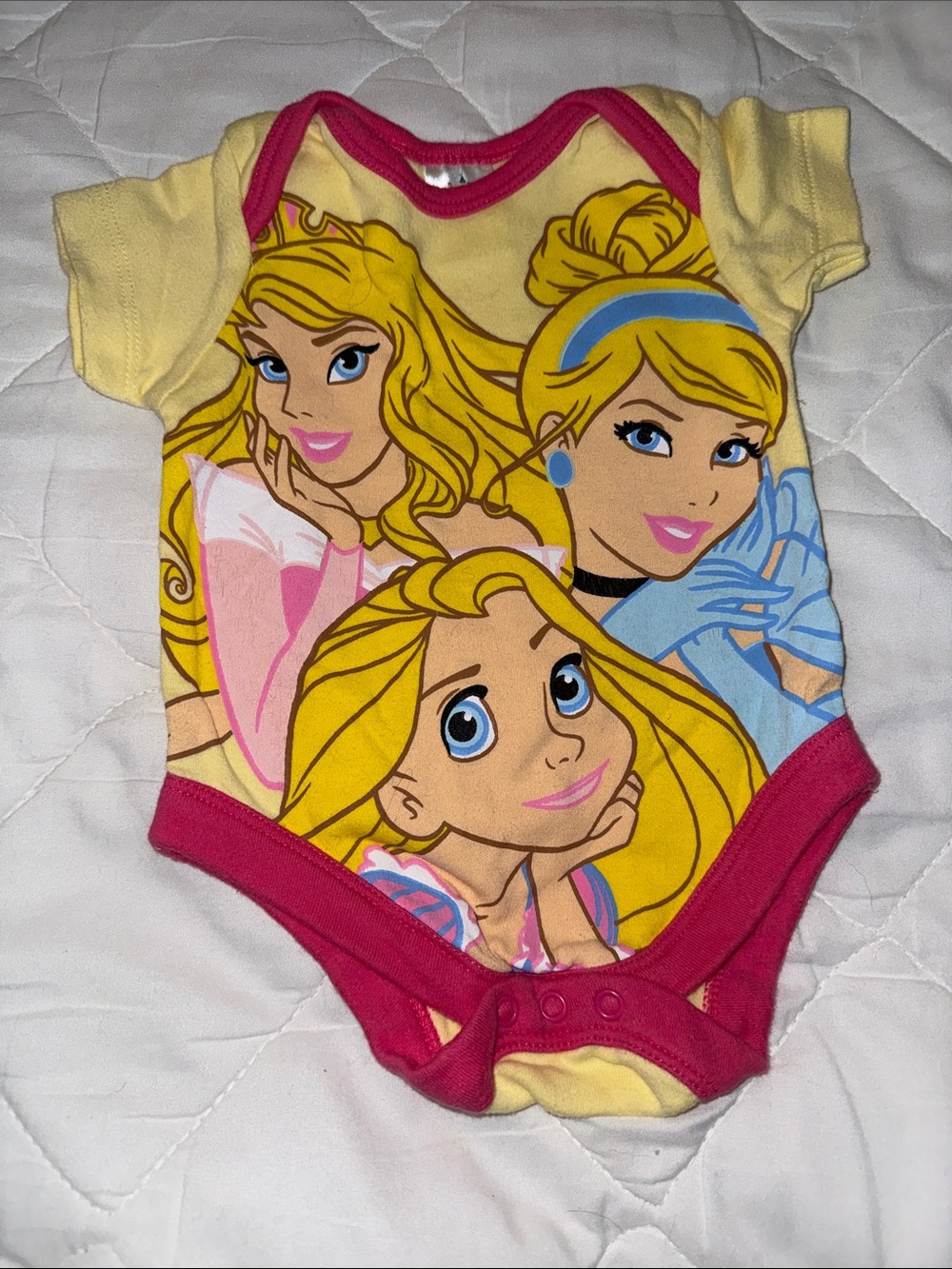 6m Disney Princess Yellow & Pink Girls' One-Piece Bodysuit baby